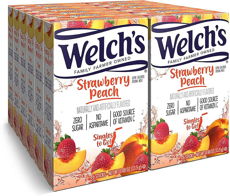 Welch's Singles To Go Water Drink Mix - Powder Sticks, Strawberry Peach, 0.48 Ounce (Pack of 12) | Amazon (US)