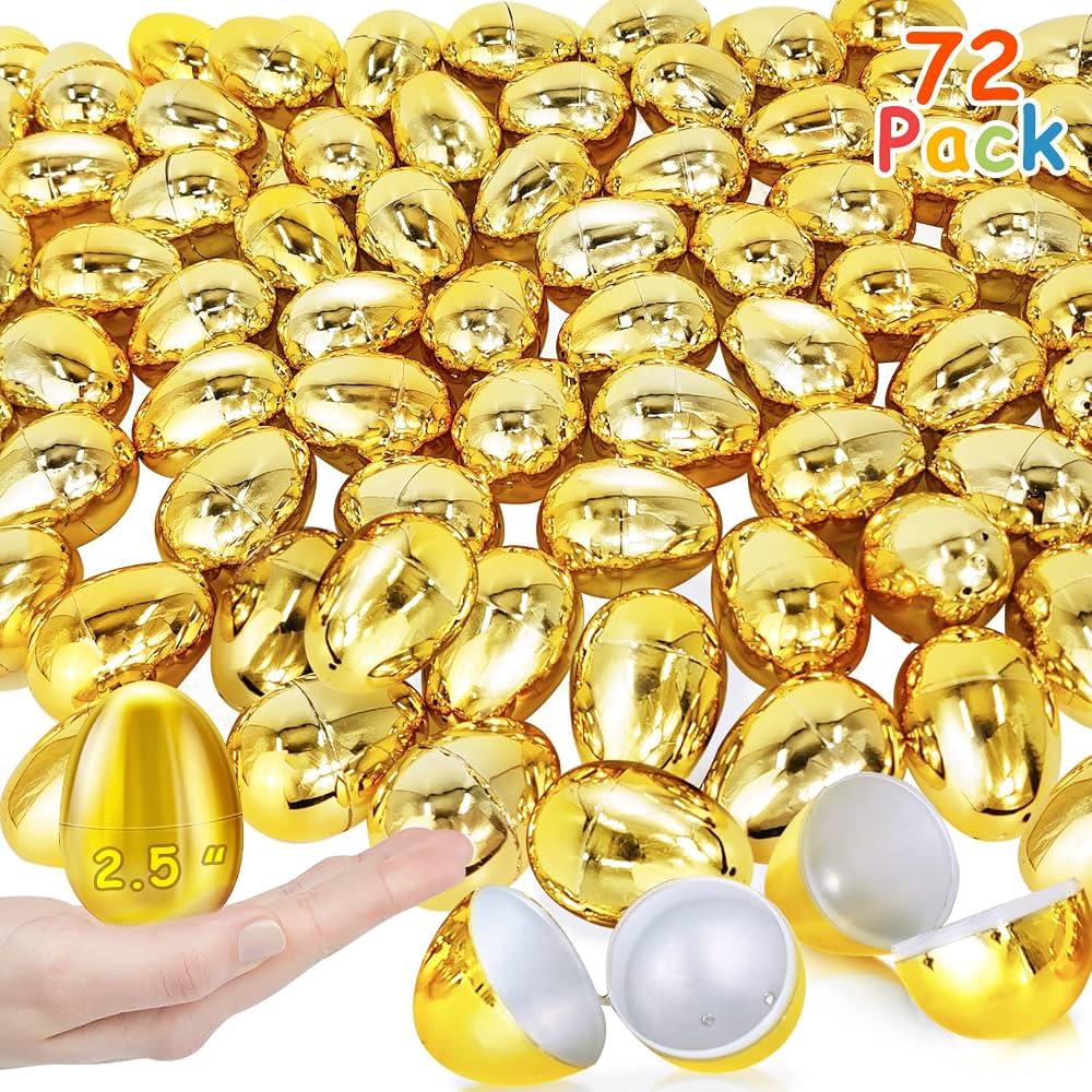 72 Pcs Easter Eggs Bulk, Shiny Metallic Golden Eggs 2.5" Fillable Plastic Empty Easter Eggs Toys ... | Amazon (US)