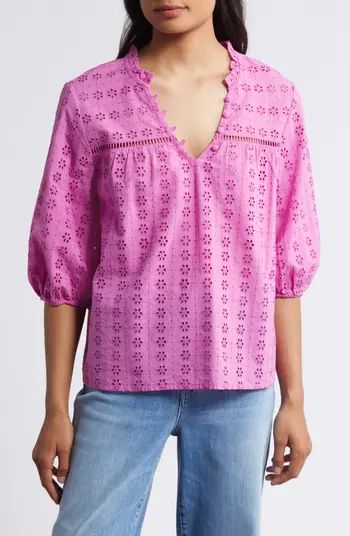 Eyelet Puff Sleeve Cotton Top | Nordstrom