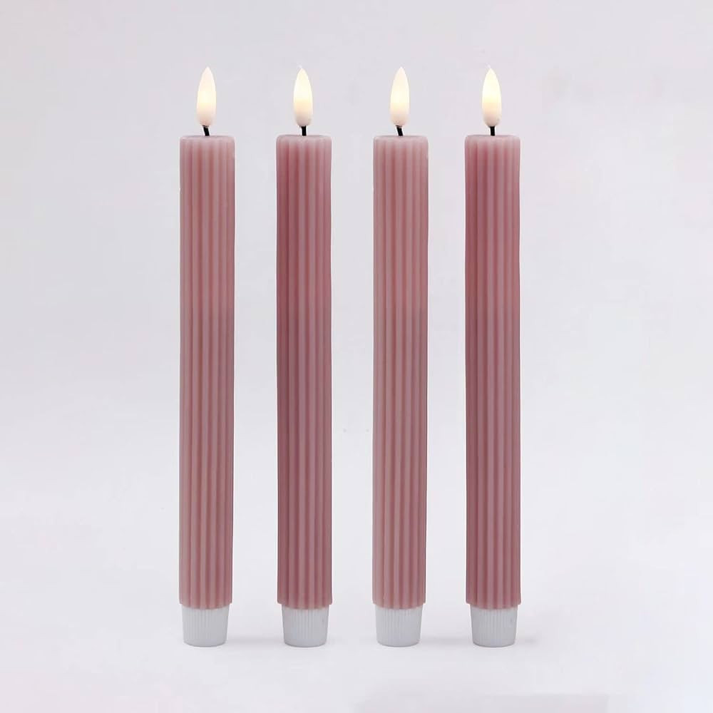 Real Wax LED Taper Candles, Most Realistic 10 Inches Pink Striped Flameless Candlesticks, with 3D... | Amazon (US)