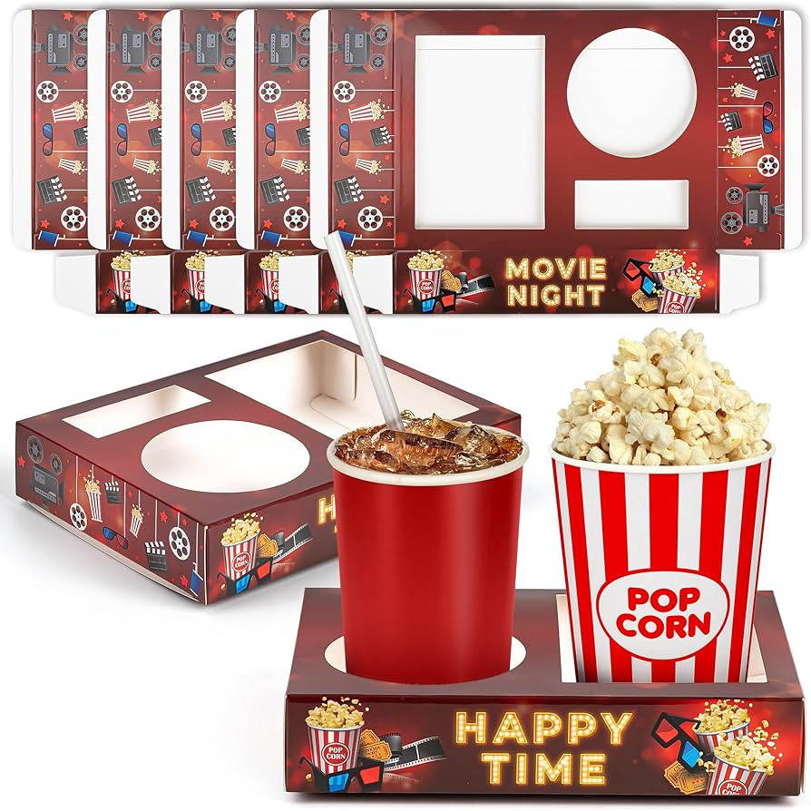 16Pcs Movie Night Snack Trays Disposable Paper Popcorn Drink Holder Theater Food Boxes for Cinema... | Amazon (US)