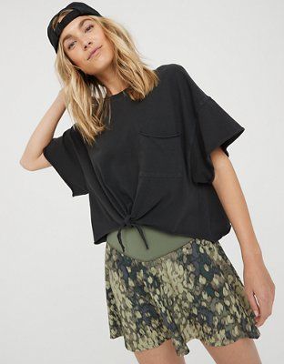 OFFLINE Tie Front Cropped T-Shirt | American Eagle Outfitters (US & CA)