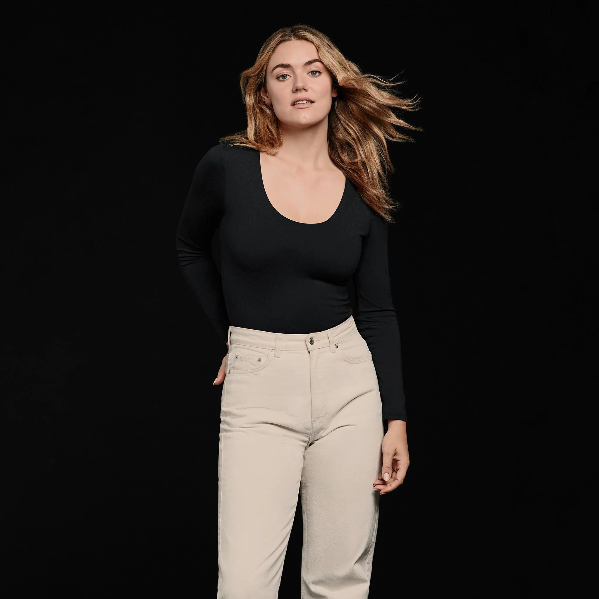 Women's Long Sleeve Scoop Neck Bodysuit | nuuds