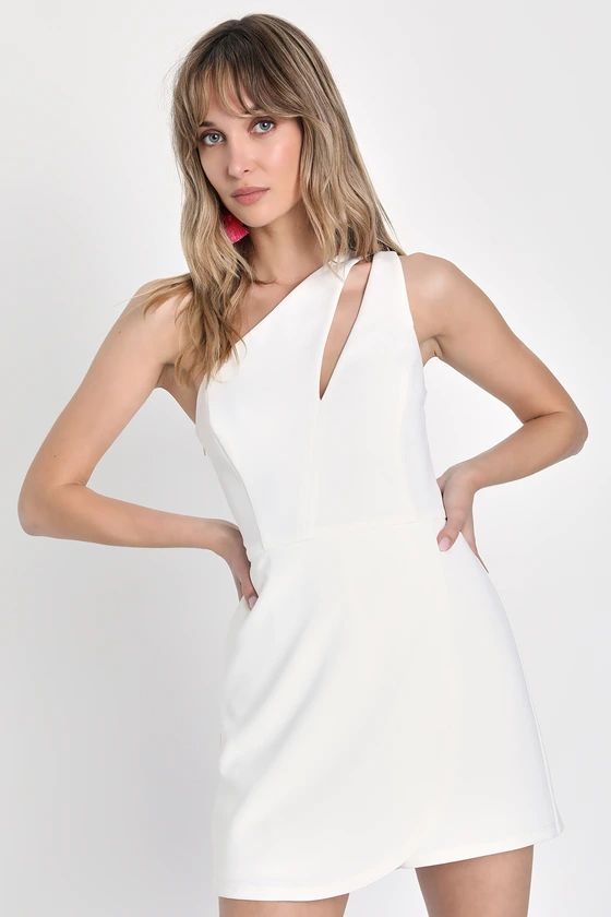 So Flirty White One-Shoulder Cutout Asymmetrical Skort Romper | Lulus (US)
