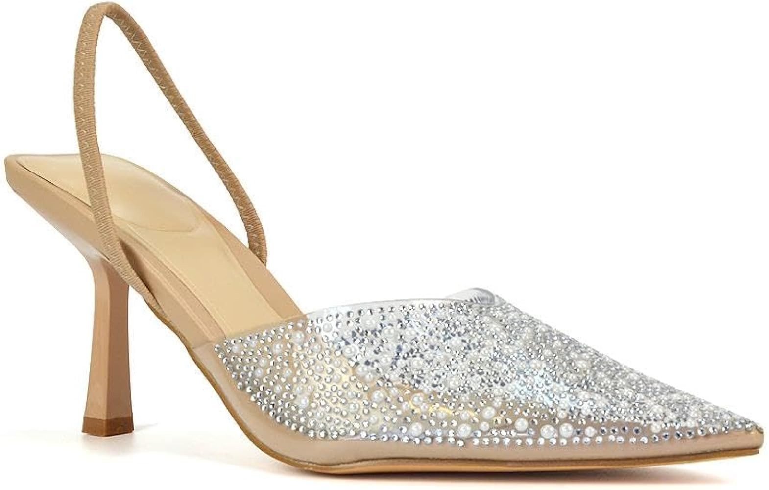 Women's Slingback Court Shoes Ladies Stilettos Perspex Pearl Point Toe Jewel Sandals Size 5-10 | Amazon (US)
