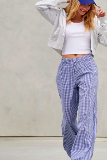 Poplin gingham pants, trendy 2024 pajama pants trend 
