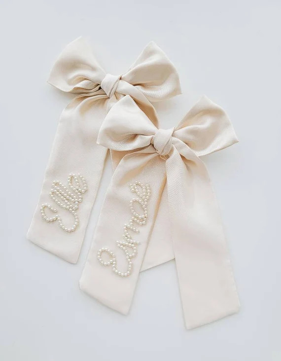 Heirloom Ivory Custom Name Beaded Bow With Pearls - Etsy | Etsy (US)