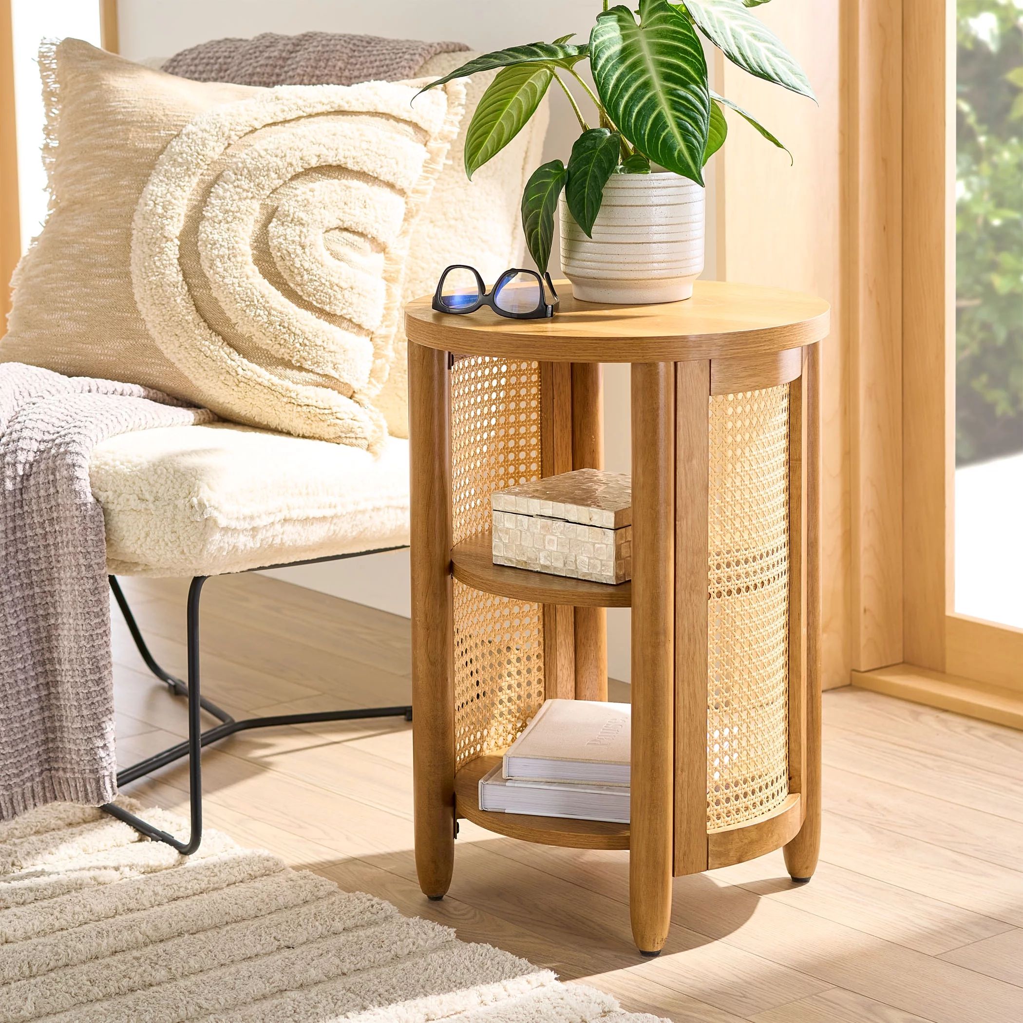 Better Homes & Gardens Springwood Caning Side Table, Light Honey Finish - Walmart.com | Walmart (US)