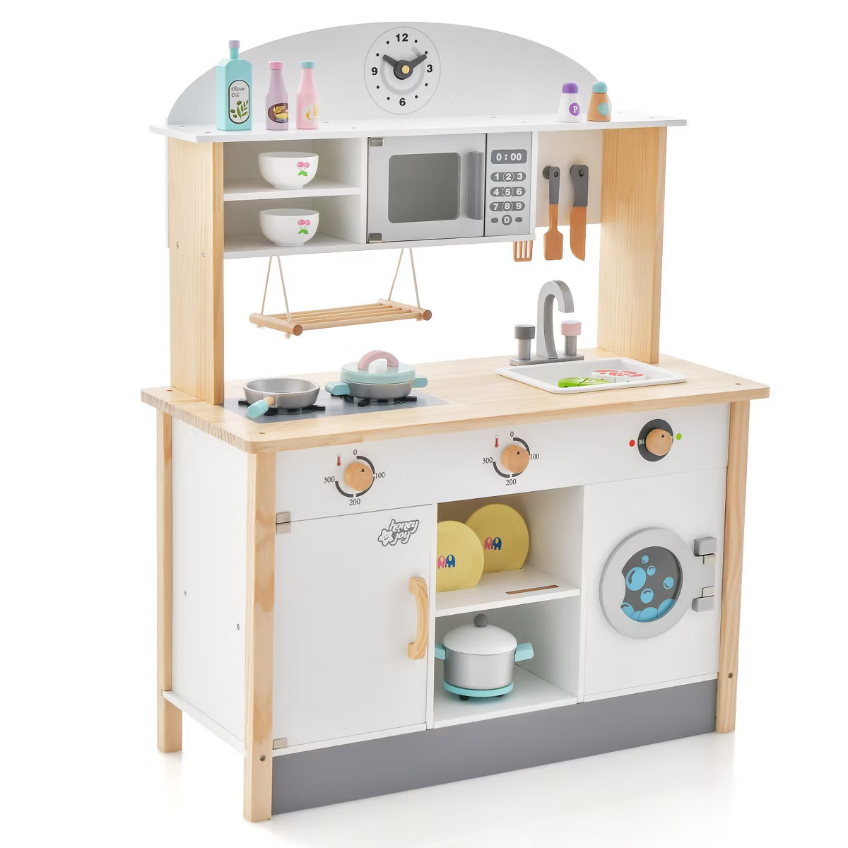 Costway Kids Play Kitchen Set Wooden Pretend Toy w/Microwave Oven & Cooking Accessories | Target