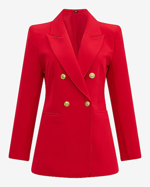 Signature Stretch Double Breasted Long Slim Blazer | Express