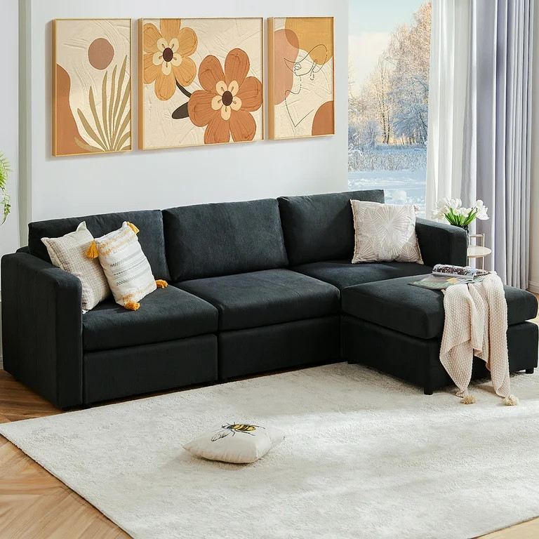 CONCETTA Convertible Modular Sectional Sofa, 4 Seat L Shaped Modern Sofa Couch Bed, Dark Grey | Walmart (US)