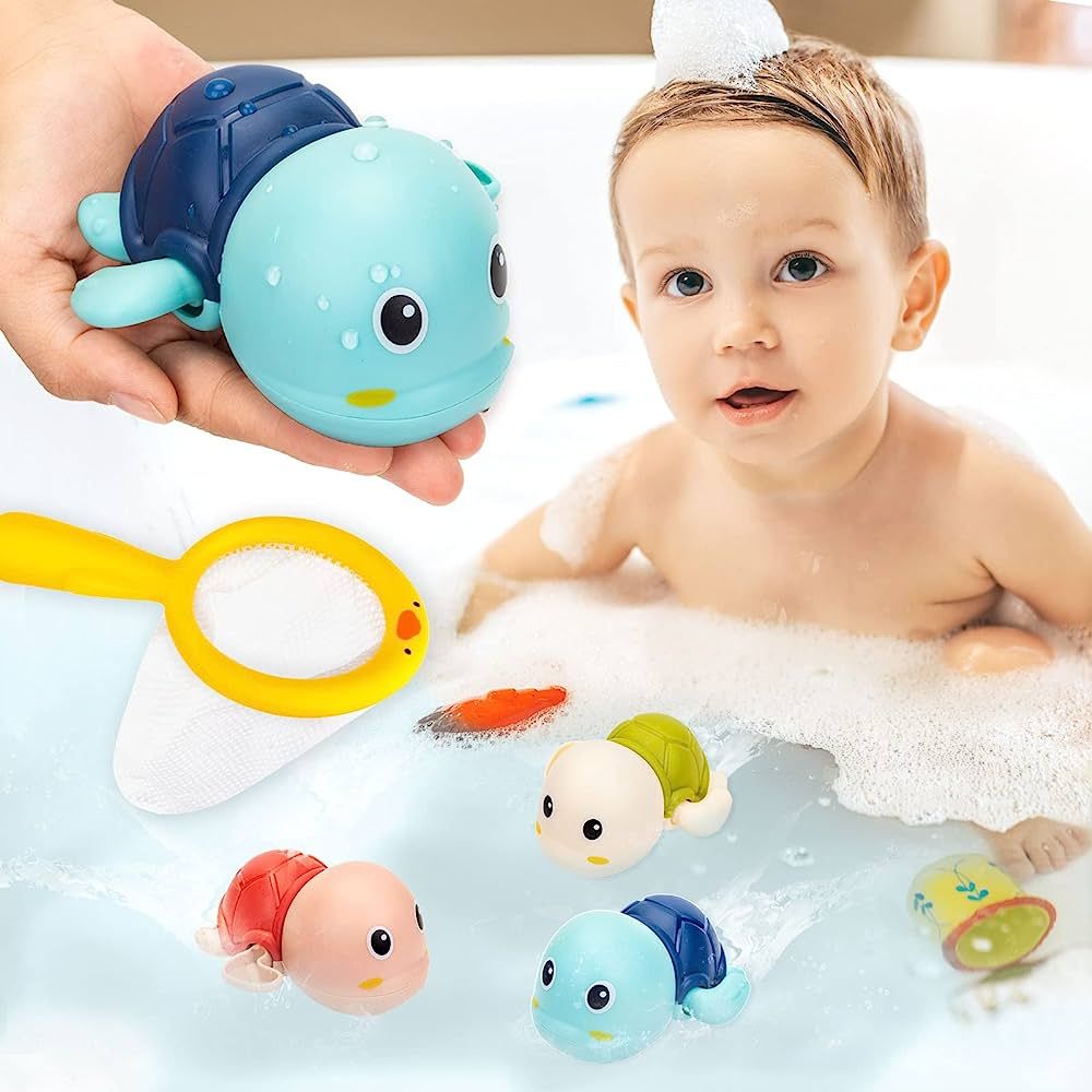 PADONISE 3 Pack Baby Bath Toys Swimming Turtle Water Bath Toys for Toddlers 1-3, Floating Wind Up... | Amazon (US)