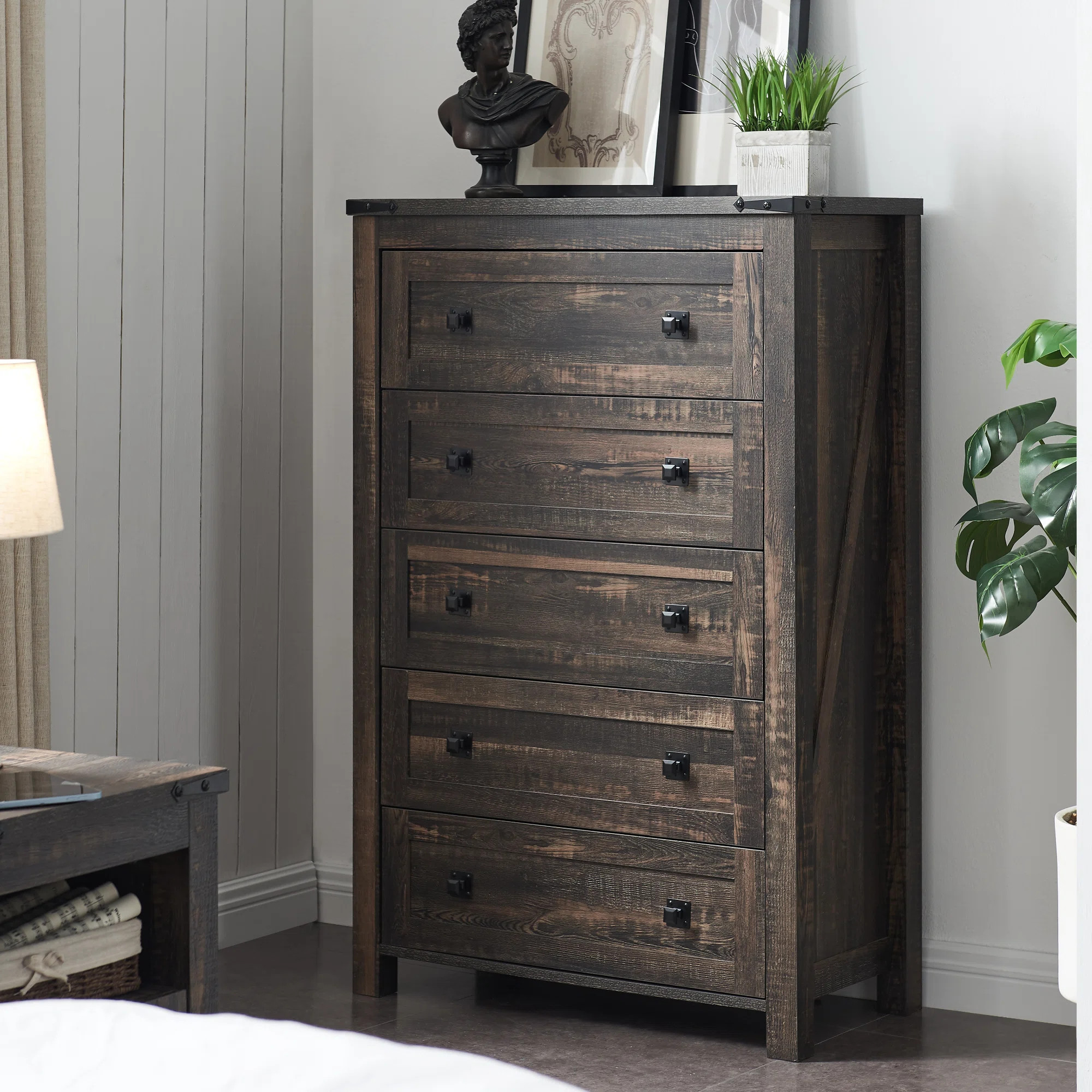 WEIYUDANG Grantville Farmhouse 5 - Drawers Dresser Organizer, Rustic Tall Chest of Drawers for Be... | Wayfair North America