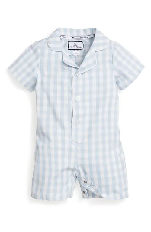 Petite Plume Classic Gingham One-Piece Pajamas in Light Blue at Nordstrom, Size 0-3M | Nordstrom
