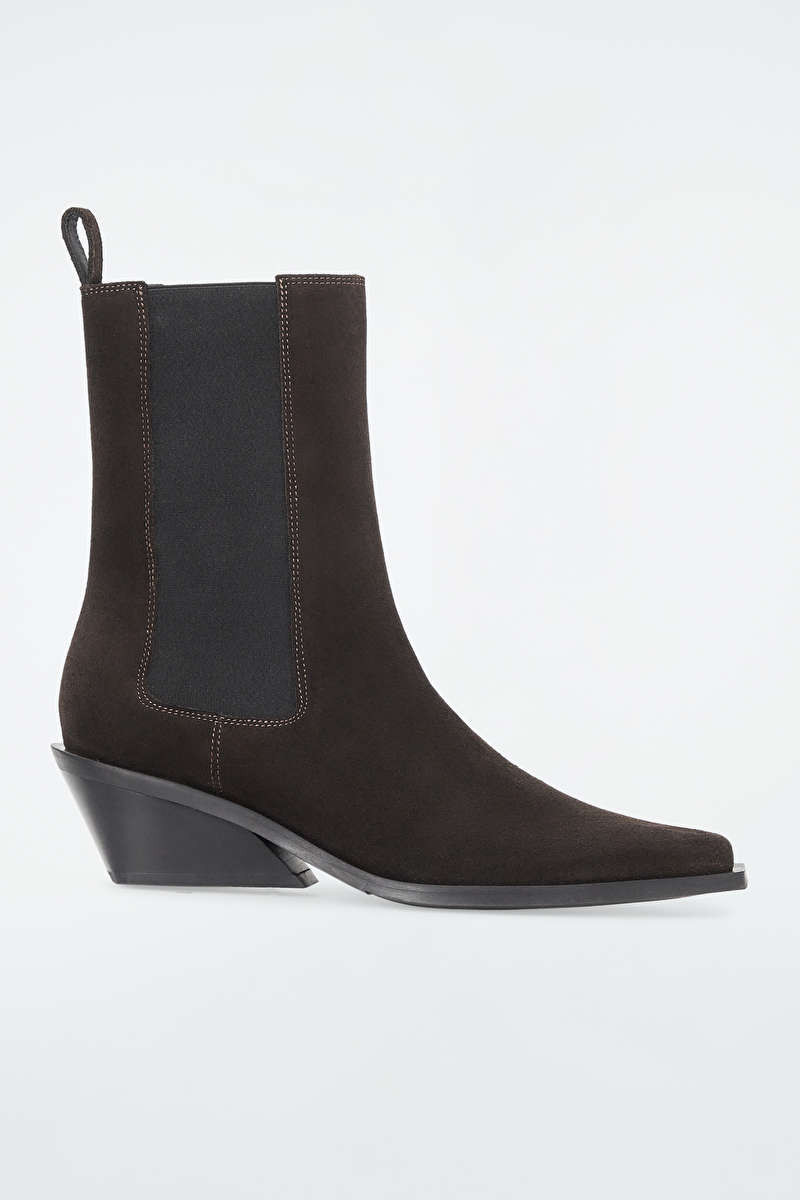 SUEDE COWBOY CHELSEA BOOTS - DARK-BROWN SUEDE - COS | COS UK