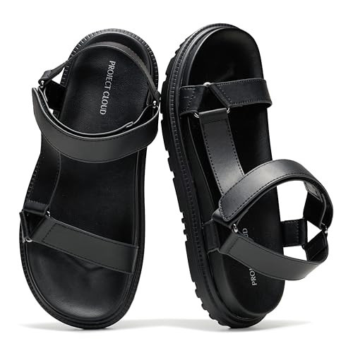 Project Cloud Sandals for Women - Eco Crafted Upper Womens Sandals with Adjustable Straps - Plush and Soft Insole - Water Resistant Non Slip Outsole Platform Sandals (DAGGER,BLK,9) | Amazon (US)