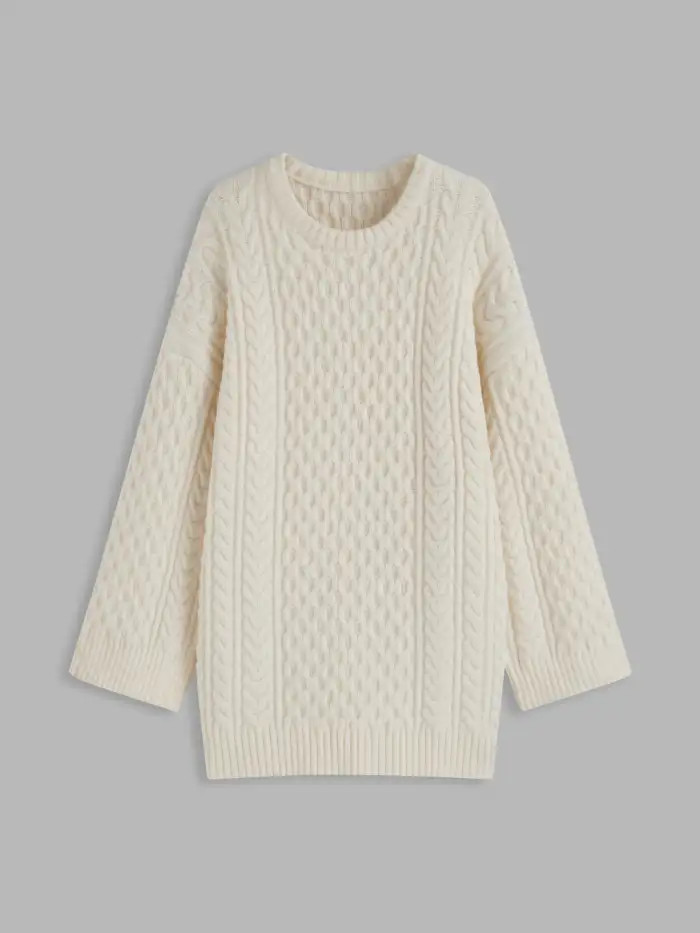 Cable Knit Round Neckline Mini Dress | Cider