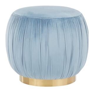 Lumisource Ruched Powder Blue Velvet and Gold Ottoman OT-RUCHED AUVLBU - The Home Depot | The Home Depot