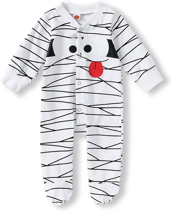Toddler Baby Halloween Mummy Pant Set Outfit Newborn Boy Girl Snap On Romper Footed Jumpsuit Matc... | Amazon (US)