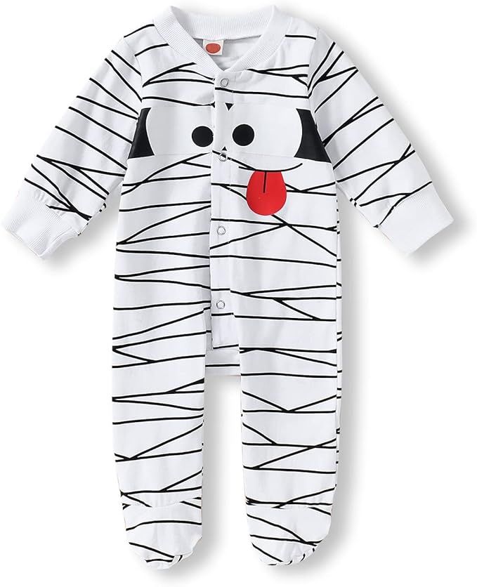 Toddler Baby Halloween Mummy Pant Set Outfit Newborn Boy Girl Snap On Romper Footed Jumpsuit Matc... | Amazon (US)