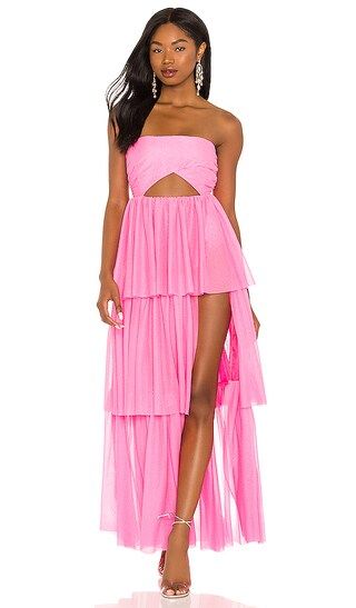 X REVOLVE Strapless Tiered Ruffle Gown in Pink | Revolve Clothing (Global)