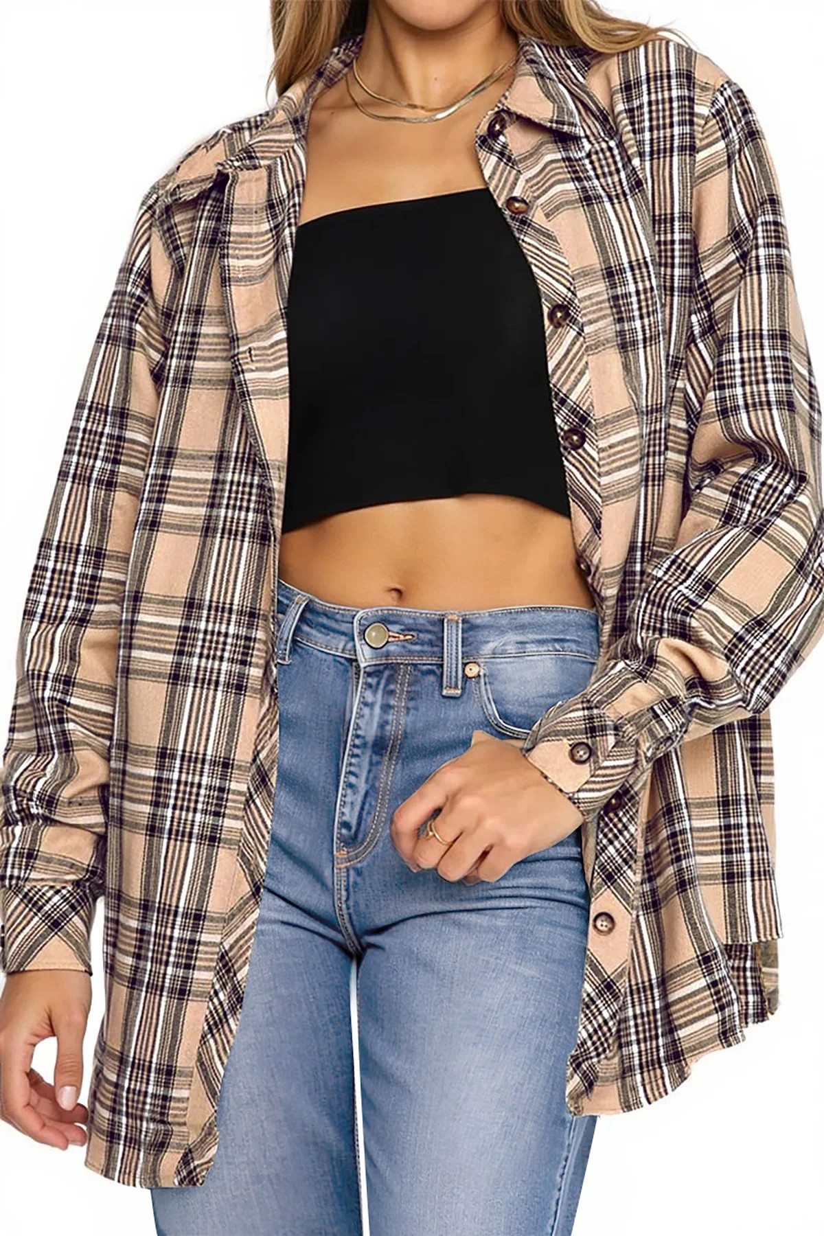 Fantaslook Plaid Flannel Shirts for Women Oversized Long Sleeve Button Down Shirts Blouses Tops | Walmart (US)