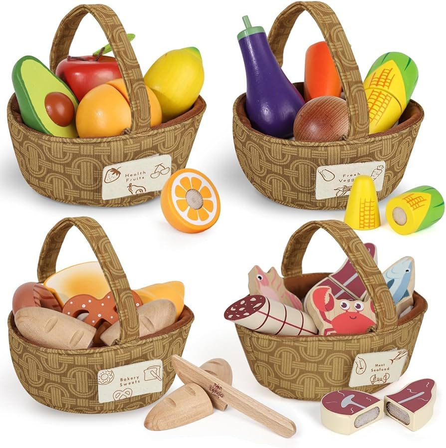 Lehoo Castle Wooden Play Food Set, Toy Food for Toddlers 1-3, Pretend Play Kitchen Accessories, C... | Amazon (US)