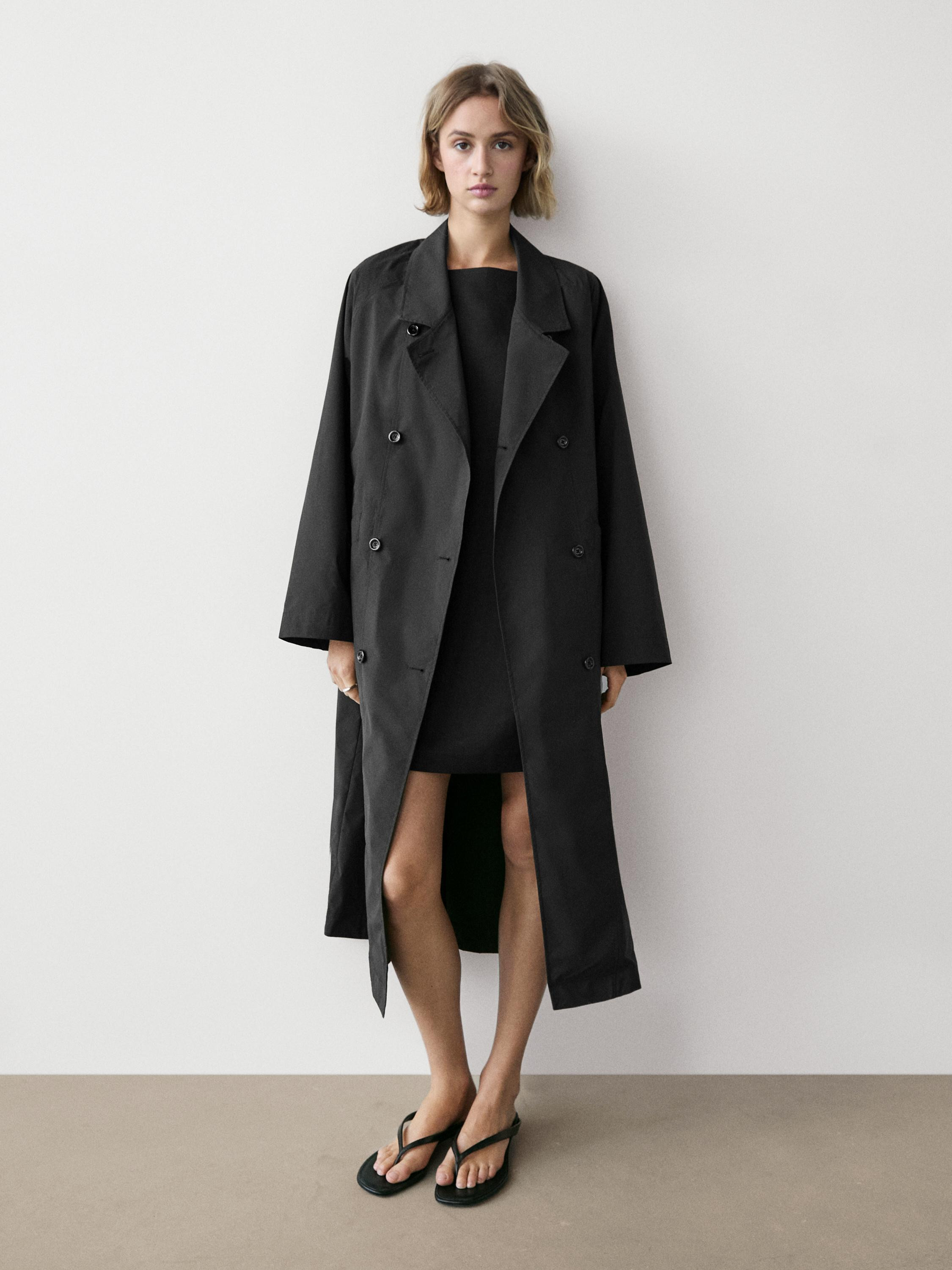 Double-breasted technical trench coat | Massimo Dutti UK