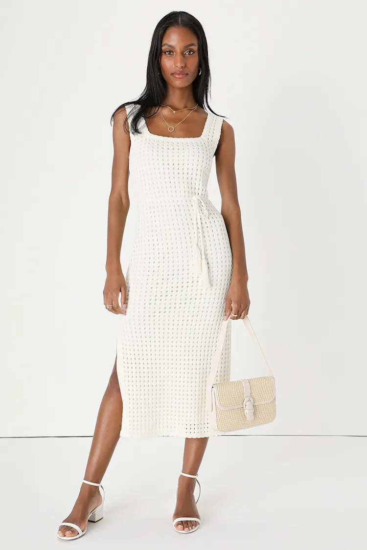 Sunshine Babe Ivory Knit Midi Sweater Dress | Lulus