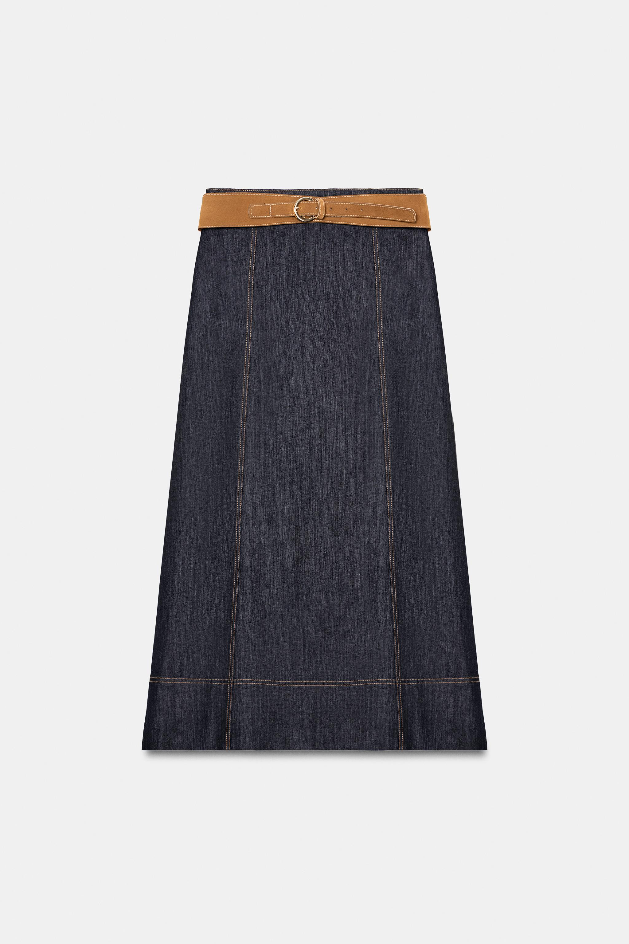 Z1975 BELTED DENIM MIDI SKIRT | Zara US