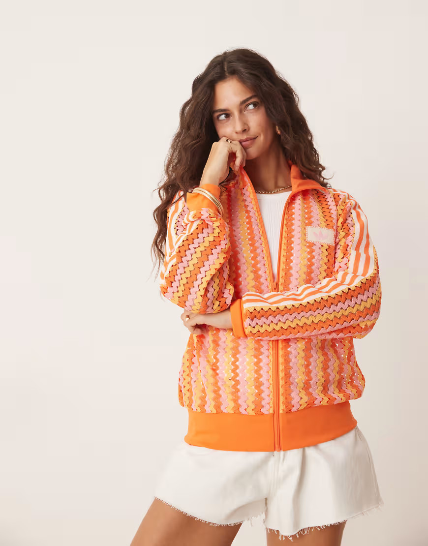 adidas Originals crochet track jacket in pink and orange | ASOS (Global)