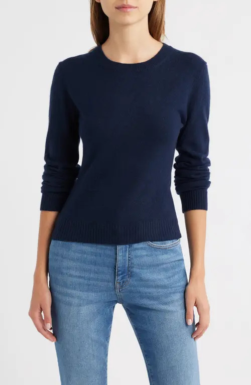 Reformation Lian Crewneck Cashmere Sweater in Navy at Nordstrom, Size Large | Nordstrom