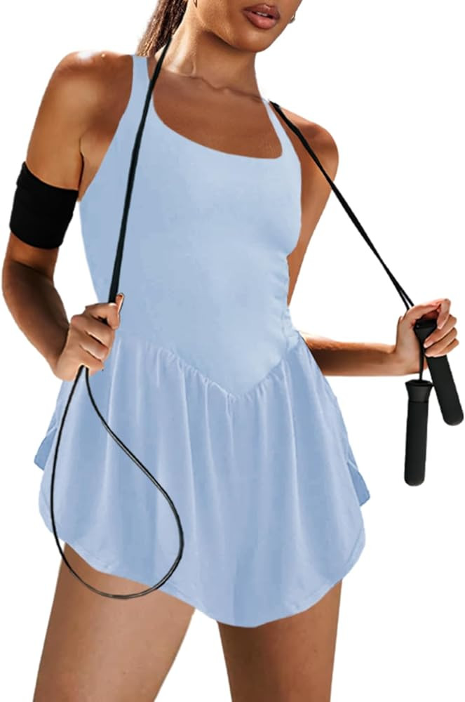 LAMISSCHE Womens Workout Romper Running Onesie Short One Piece Jumpsuits Sleeveless Yoga Unitard | Amazon (US)