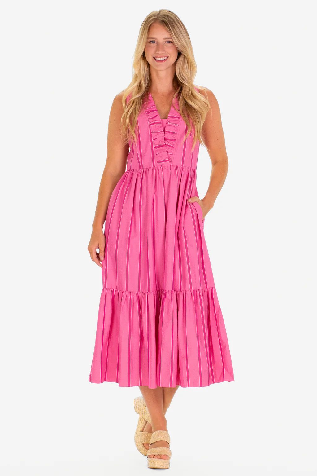 The Delphine Dress in Candy Pink Seersucker | Duffield Lane