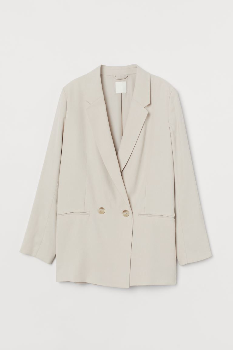 Straight-cut, double-breasted jacket with in woven fabric. Notched lapels, buttons at front, and ... | H&M (US + CA)