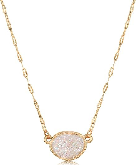 Humble Chic NY Simulated Druzy Pendant Necklace for Women with Sparkly Oval Stone - Gold, Silver,... | Amazon (US)