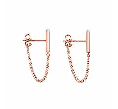 Reffeer 925 Sterling Silver Stud Earrings Minimalist Bar Earrings with Chain Dangle Earrings For ... | Amazon (US)