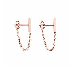 Reffeer 925 Sterling Silver Stud Earrings Minimalist Bar Earrings with Chain Dangle Earrings For ... | Amazon (US)