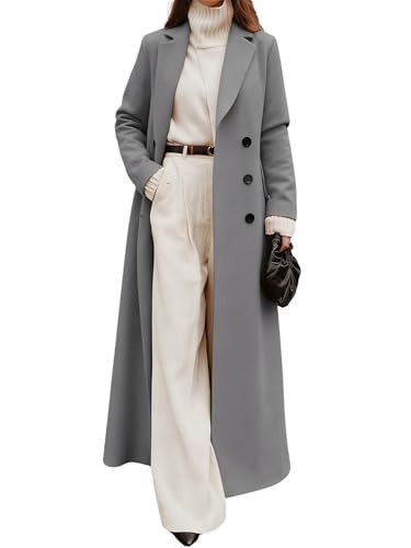 utcoco Women's Long Double Breasted Coat Elegant Formal Wool Blend Warm Overcoat (Small, Grey) | Amazon (US)
