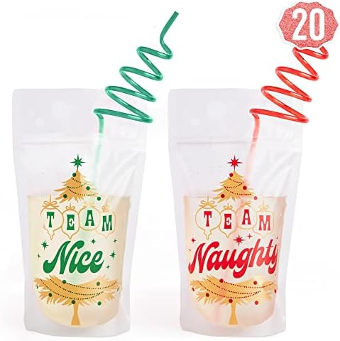 xo, Fetti Red + Green Christmas Drink Pouches + Xmas Tree Straws - 20 count | Team Naughty + Team... | Amazon (US)