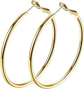 Hoop Earrings, 18K Gold Plated Rounded Hoops Earrings for Women | Amazon (US)