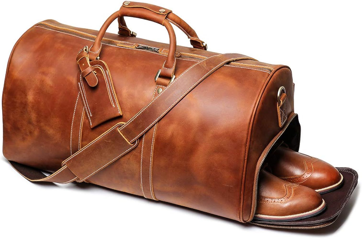 Leathfocus Leather Travel Duffel Bag, Mens Classic Gift Leather Weekend Bag Overnight Full Grain ... | Amazon (US)