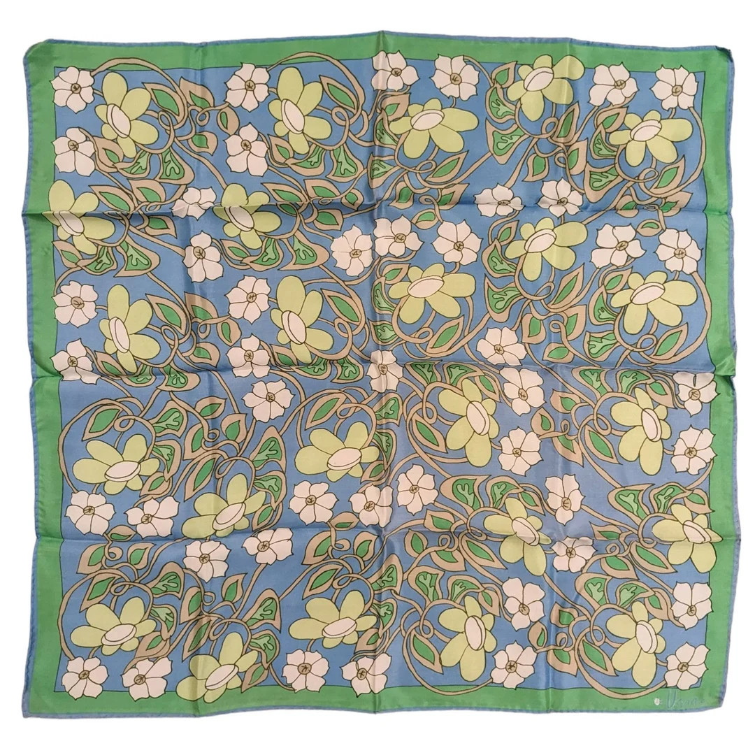 Vintage Vera Neumann Scarf With Retro Floral Design, Designer Scarf With Flowers, Light Green, Bl... | Etsy (US)