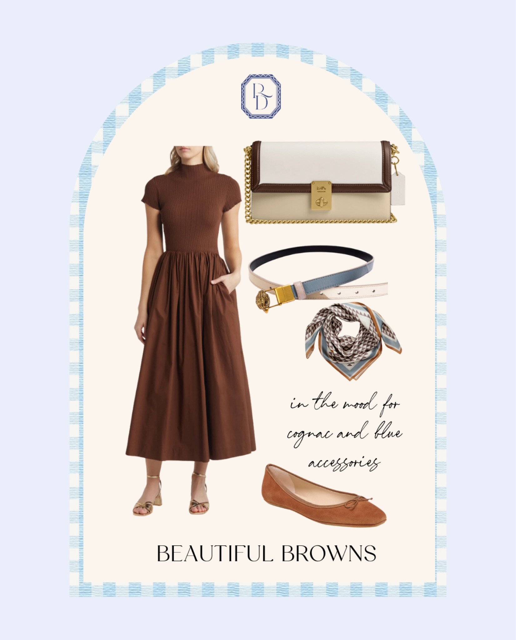 Brown with a hint of blue for fall. Love this color combo. Fall dress. Brown flats  

#LTKShoeCrush #LTKxNSale #LTKFindsUnder100