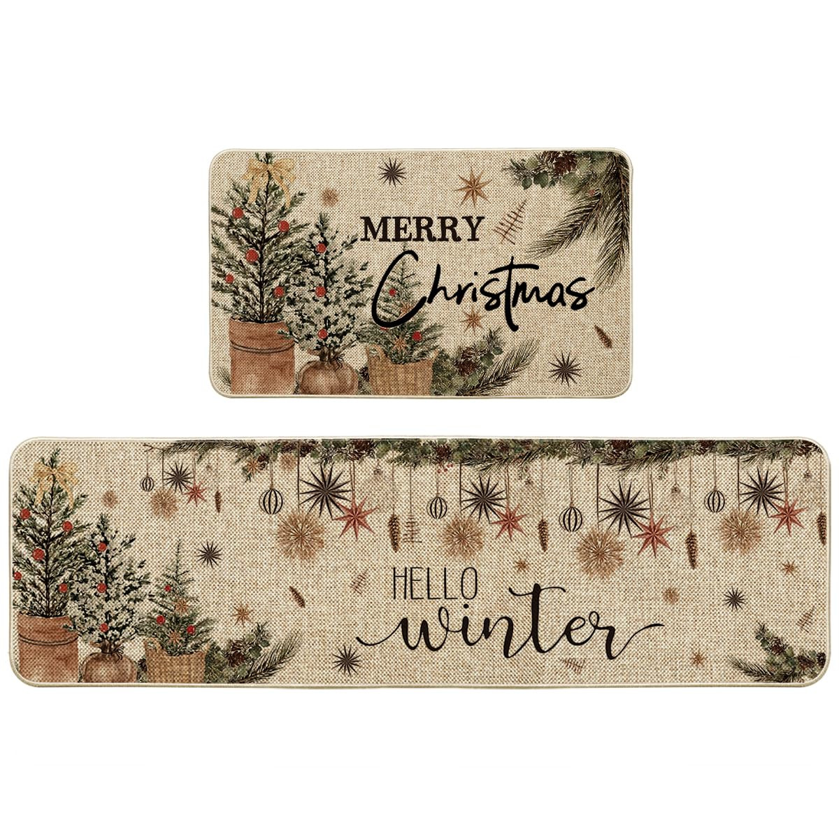Artoid Mode Holly Ornament Merry Christmas Kitchen Mats Set of 2, Winter Home Decor Low-Profile K... | Amazon (US)