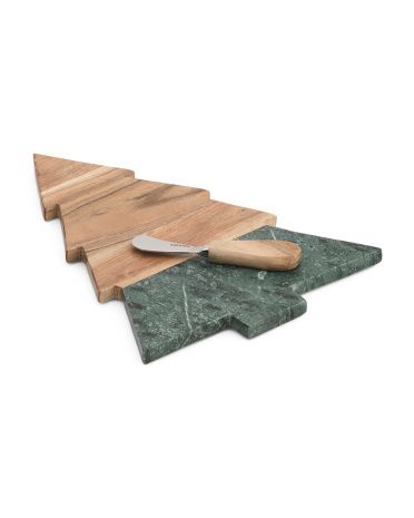 Tree Marble And Wood Cheese Set | TJ Maxx