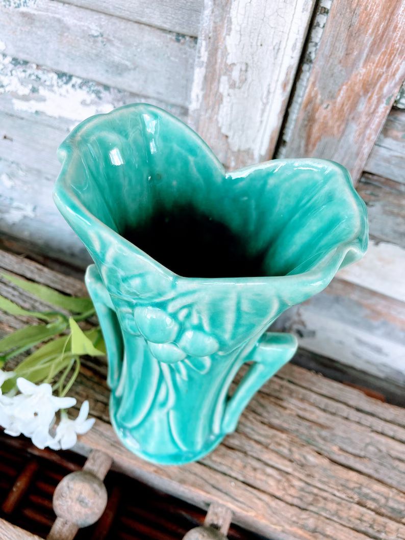 Vintage Mccoy Art Pottery Vase Classic 1940 Aqua Handled With - Etsy | Etsy (US)