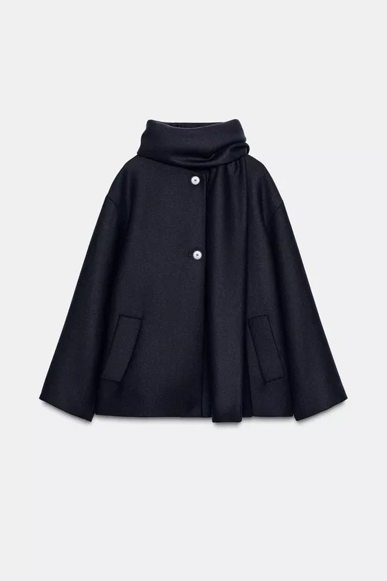 SHORT WOOL COAT WITH SCARF | Zara US