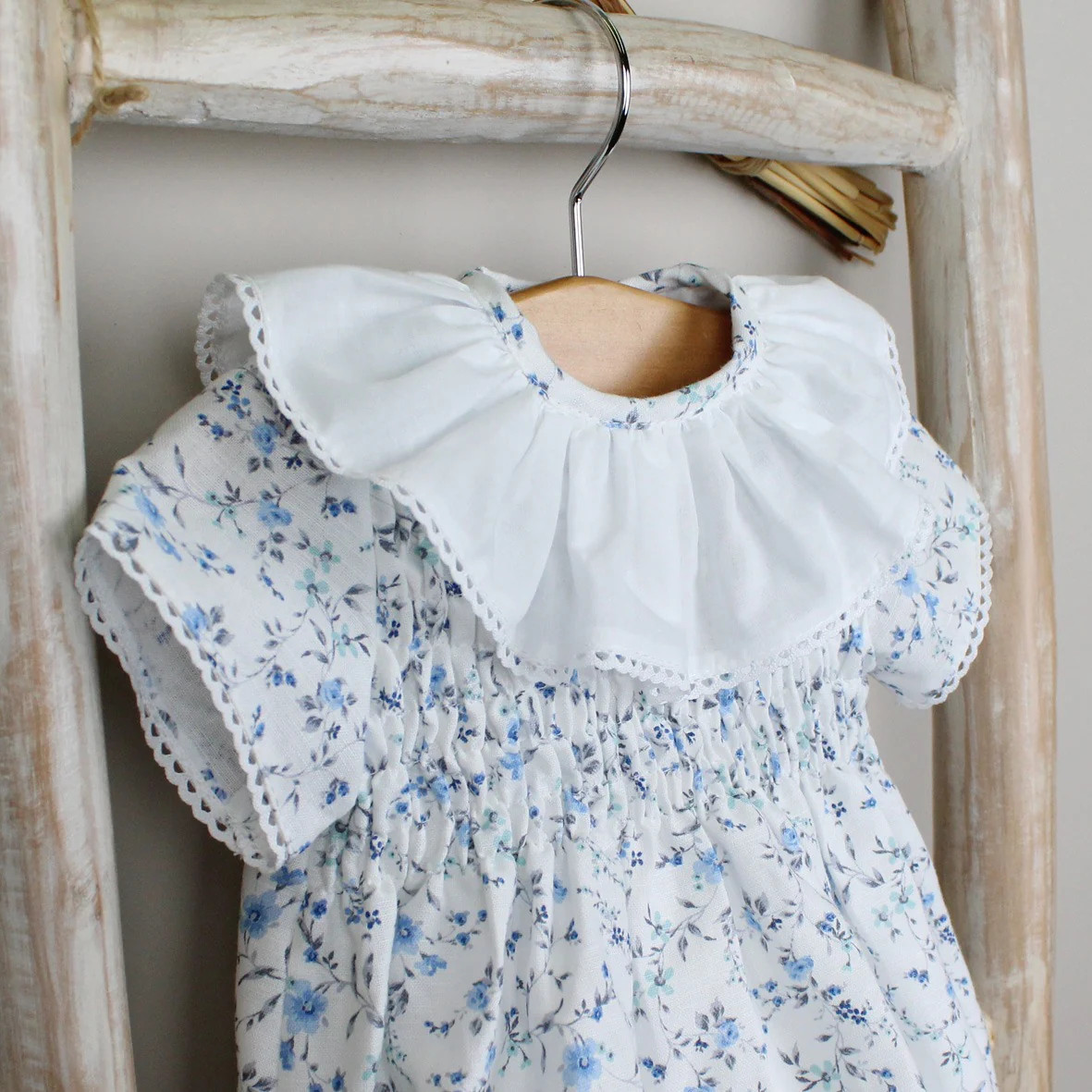Pukatuka Blue Floral Smocked Romper/Dress | Dear James