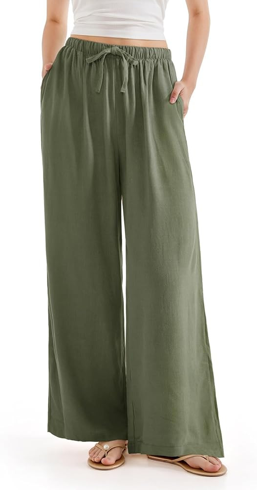 SUUKSESS Women Wide Leg Linen Pants with Pocket High Waisted Lounge Palazzo Pant | Amazon (US)